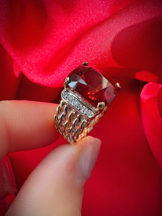 Cable Two Tone Cushion Garnet Ring