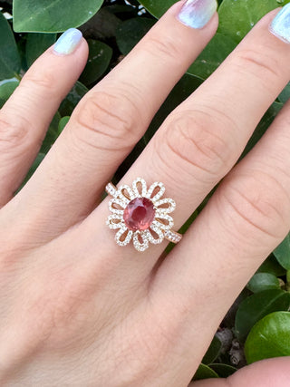 Padparadscha Sapphire & Diamond Daisy Halo Ring