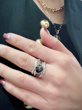 Rose Cut Black Diamond Multi Row Diamond Ring