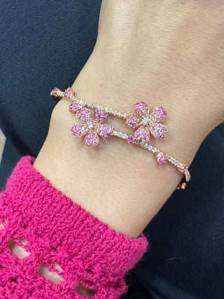 Pink Sapphire Sakura Cherry Blossom & Diamond Bangle