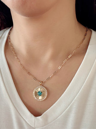 Sunray Apatite & Diamond Disc Pendant