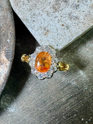 Fanta Garnet & Diamond Halo Ring