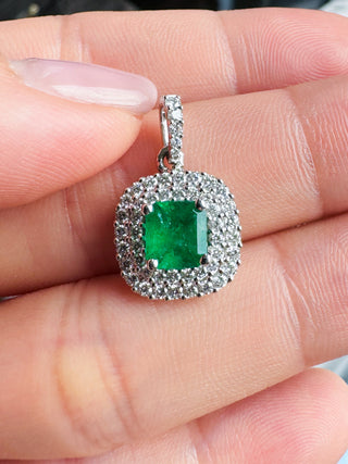 Double Halo Emerald & Diamond Pendant