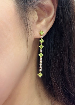 Linear Peridot & Diamond Earrings