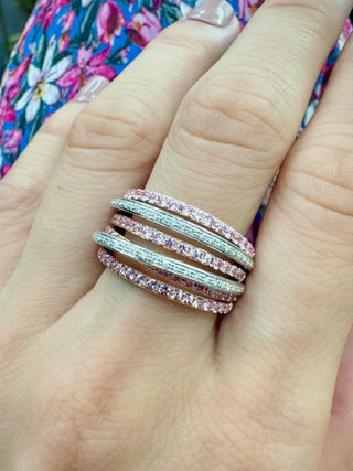 Pink Sapphire & Diamond Multi Row Ring