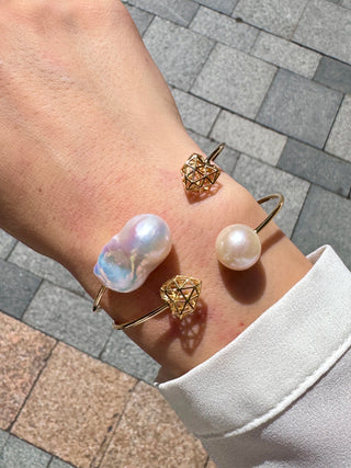 Heart to Heart Baroque Pearl Cuff Bracelet - Johnny Jewelry