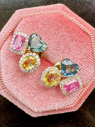 Multi-Sapphires & Diamond Cluster Earrings