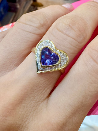 Heart Shaped Lavender Sapphire & Diamond Halo Ring