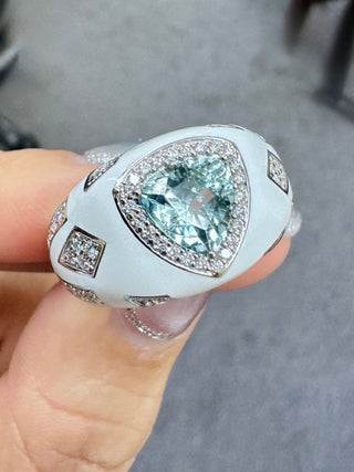 Artisan Seafoam Tourmaline & Diamond Enamel Ring