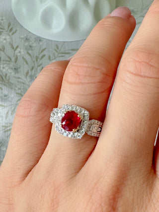 Victorian Cushion Ruby & Diamond Halo Ring