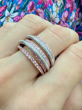 Pink Sapphire & Diamond Multi Row Ring