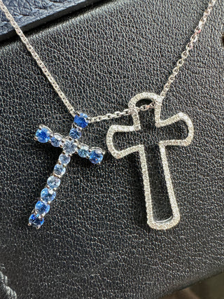 Detachable Ombre Sapphire & Diamond Cross Pendant