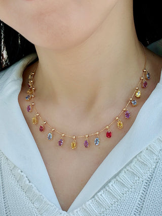 Multi-Sapphire Drop Station Necklace