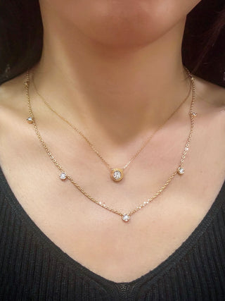 Bezel Diamond Drop Station Necklace