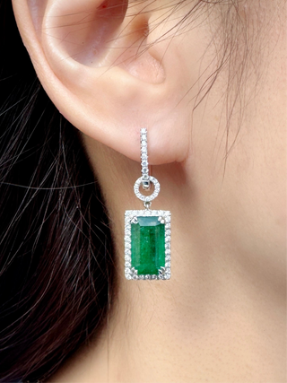 Art Deco Emerald Cut Emerald Drop Earrings