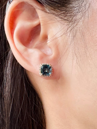 Petite Cushion London Blue Topaz Halo Earrings