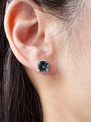 Petite Cushion London Blue Topaz Halo Earrings
