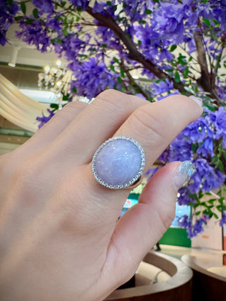 Lavender Jade Diamond Halo Signet Ring - Johnny Jewelry