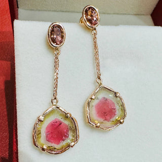 Watermelon Tourmaline Slice Earrings