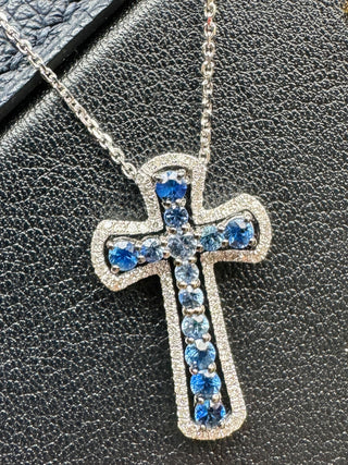 Detachable Ombre Sapphire & Diamond Cross Pendant