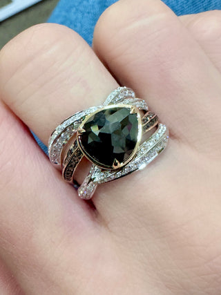 Rose Cut Black Diamond Multi Row Diamond Ring