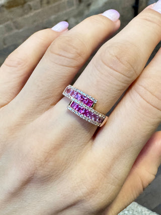 Graduated Pink Sapphire & Diamond Bypass Ring