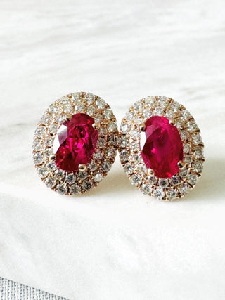 Double Halo Ruby & Diamond Earrings