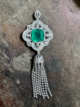 Edwardian Emerald & Diamond Tassel Pendant
