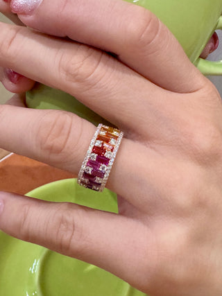 Baguette Rainbow Sapphire & Diamond Ring