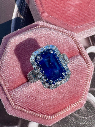 Art Deco Emerald Cut Sapphire & Baguette Diamond Ring
