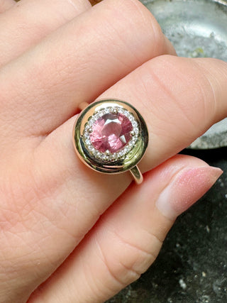 Button Padparadscha Sapphire & Diamond Ring