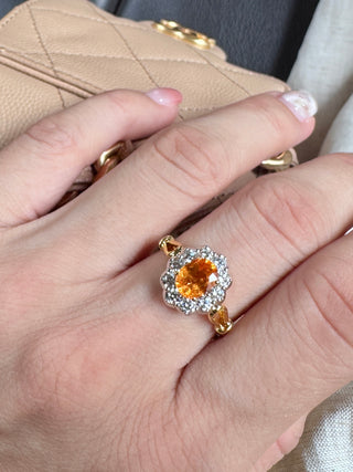 Fanta Garnet & Diamond Halo Ring
