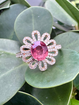 Padparadscha Sapphire & Diamond Daisy Halo Ring