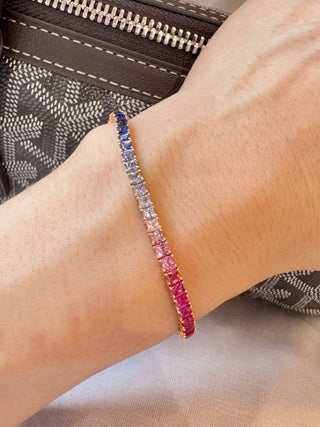 3.2mm Princess Cut Rainbow Sapphire Bracelet