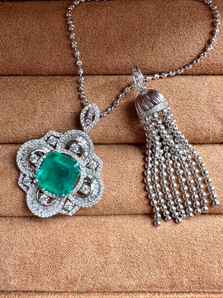 Edwardian Emerald & Diamond Tassel Pendant
