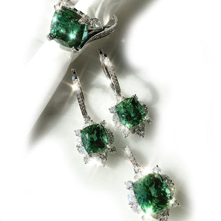 Cushion Green Tourmaline & Diamond Set