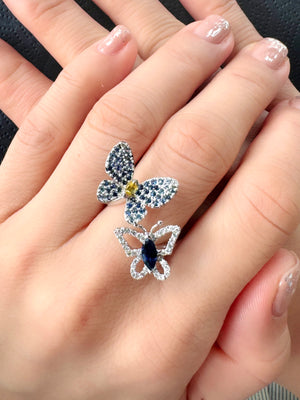 Ombre Blue Sapphire & Diamond Butterfly Ring