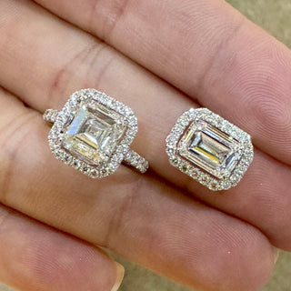 Emerald Cut Diamond Halo Ring & Pendant