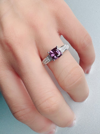 Vivid Purple Sapphire Micro Pave Diamond Ring