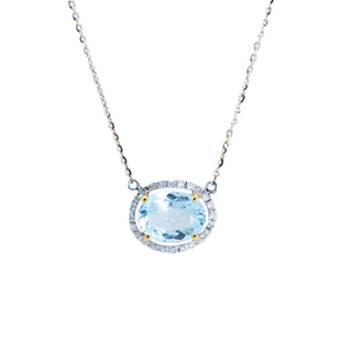 East West Aquamarine & Diamond Necklace