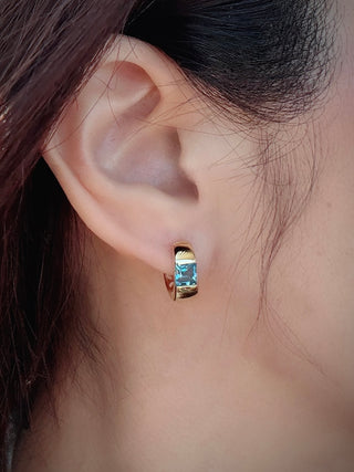 5mm Blue Topaz Huggie Hoop Earrings - Johnny Jewelry