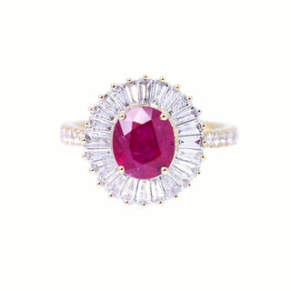 Ruby & Baguette Diamond Halo Ring