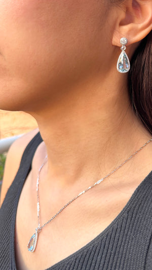 Gardenia Diamond Studs & Aquamarine Drop Earrings