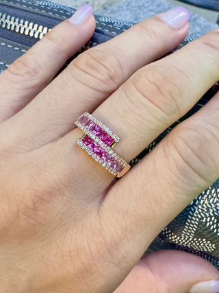 Graduated Pink Sapphire & Diamond Bypass Ring