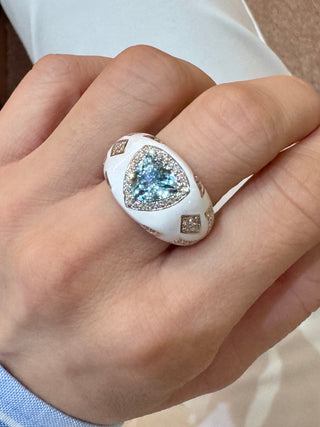 Artisan Seafoam Tourmaline & Diamond Enamel Ring