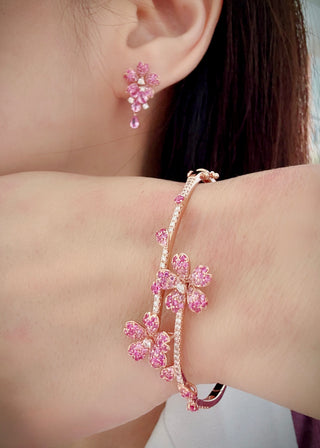 Pink Sapphire Sakura Cherry Blossom Drop Earrings