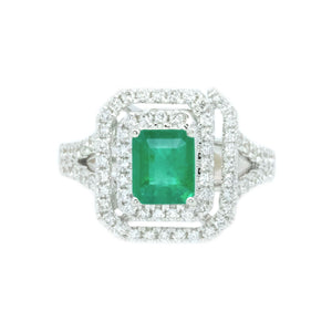 Maze Emerald Cut Emerald & Diamond Halo Ring