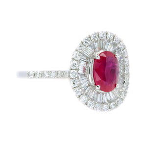 Diva Ruby & Baguette Diamond Halo Two-way Ring - Johnny Jewelry