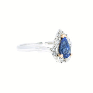 Petite Teardrop Sapphire & Diamond Halo Ring