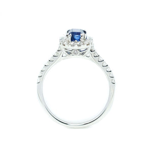 Petite Emerald Cut Sapphire & Diamond Halo Ring